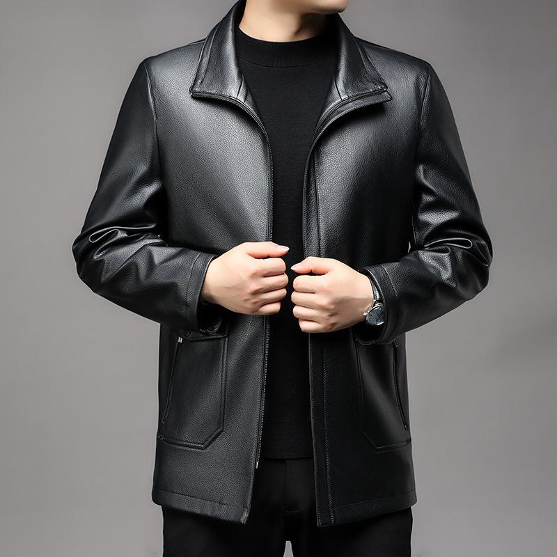 Мужская кожаная куртка из утолщенного бархата со съемной внутренней подкладкой из меха, куртка из натуральной кожи для мужчин среднего и пожилого возраста