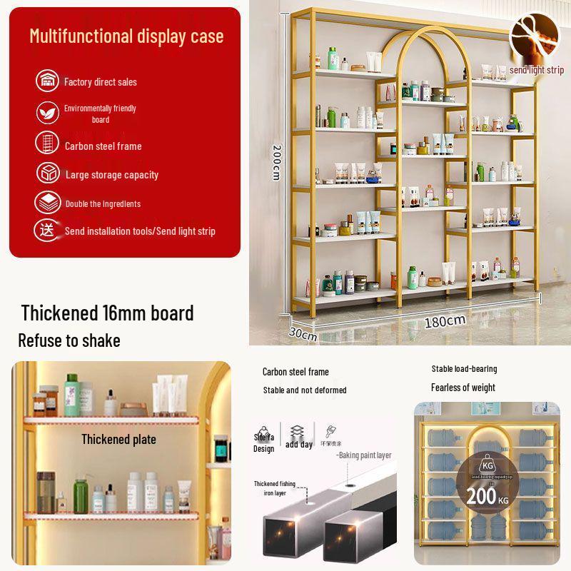 Nail Polish Display Rack: Wall-Mounted, Integrated Light, Luxury Multi-Layer Wrought Iron Shelves