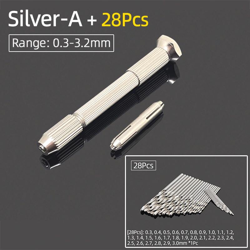 Мини-микро-алюминиевая двойная ручная дрель 0,3-3,2 мм, бесключевой патрон, ручные вращающиеся инструменты, ювелирные изделия, часы, сверление + спиральные сверла