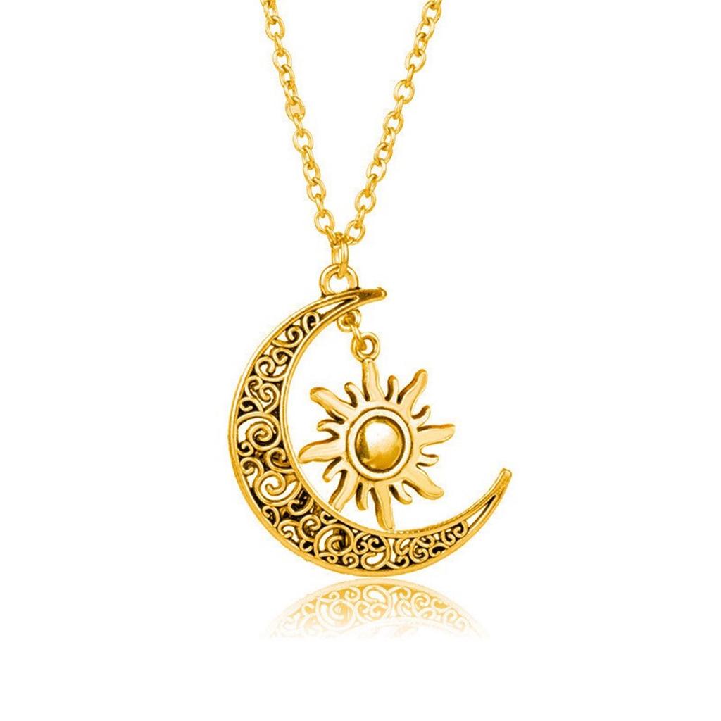 Versatile Necklace with Opal Inlayed Sun Moon Pendant Dainty Collarbone Chain Fashionable Sun Moon Neck Jewelry Ornament