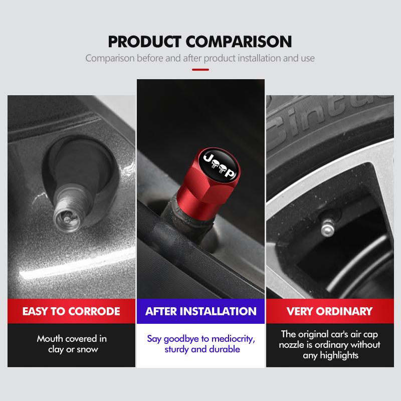 4pcs Car Wheel Tire Valve Cap Stem Cover Auto Accessories For Jeep Grand Cherokee Patriot Renegade Compass Wrangler AMY1