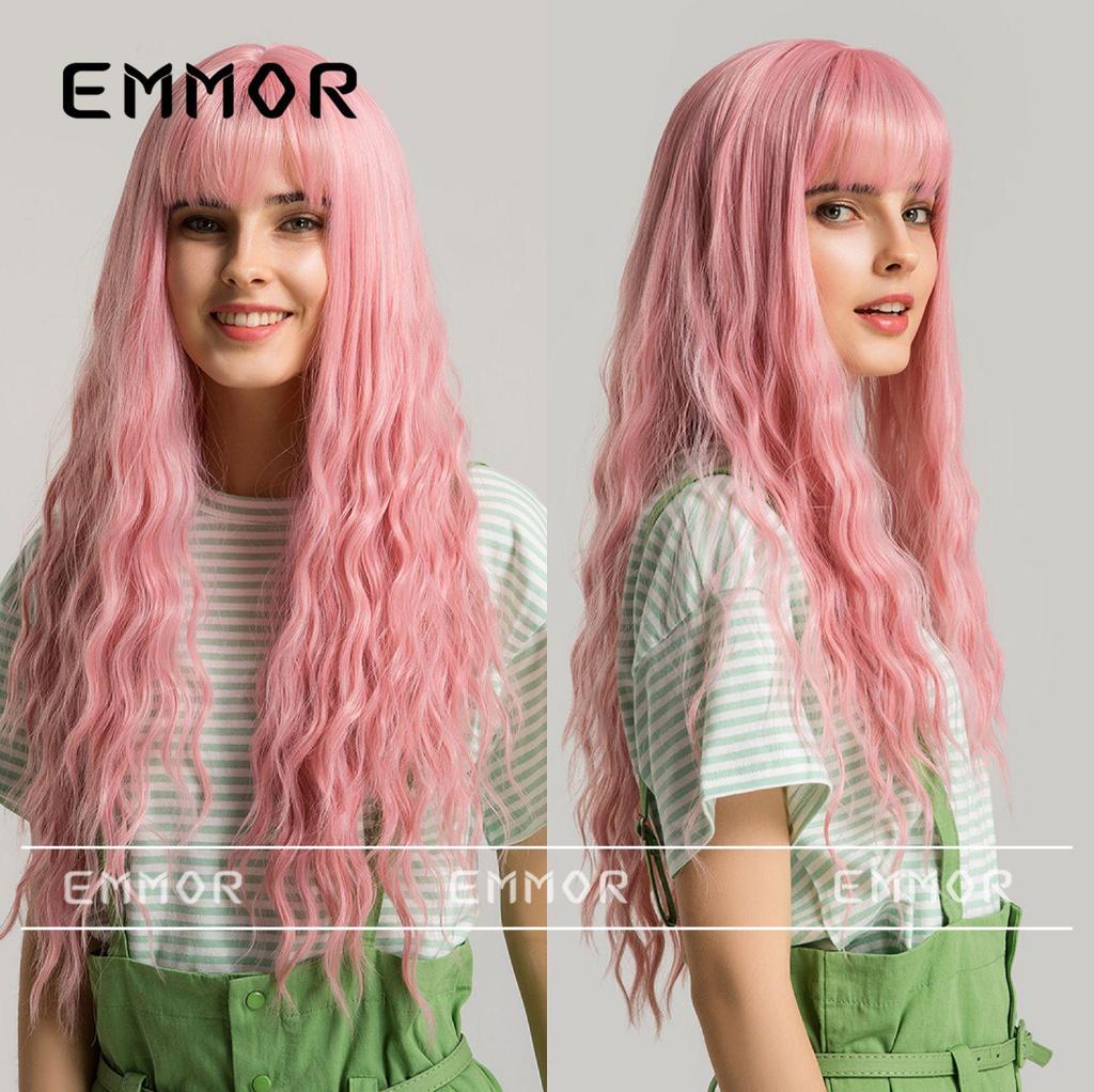 Женский парик на всю голову: Европейско-американский стиль, Длинные волнистые локоны, Челка с воздухом, Доступны различные цвета и стили.