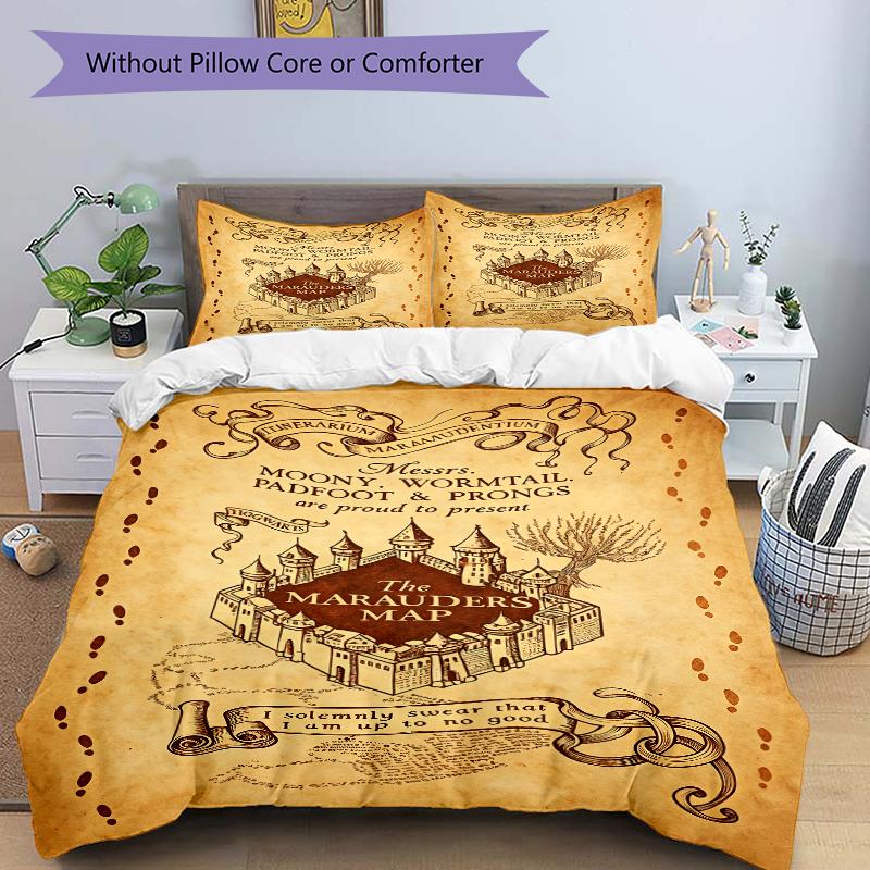 3Pcs Marauders Map Legend Bedding Set Quilt Cover Pillowcase Home Christmas Xmas Halloween Gift 1 Duvet Cover 2 Pillowcase M924426