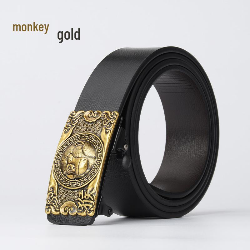 Chinese Zodiac Retro Men's Automatic Cowhide Leather Belt