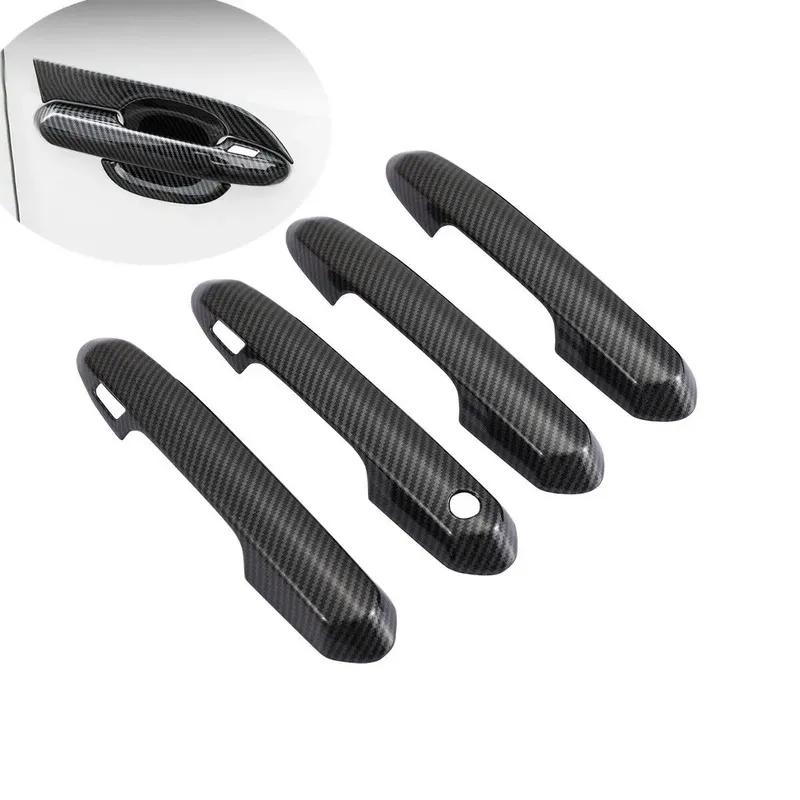 Car Decoration Door Bowl Handle Cover For Toyota Highlander XU70 Carbon Fiber Chrome Silver Cars Accessories