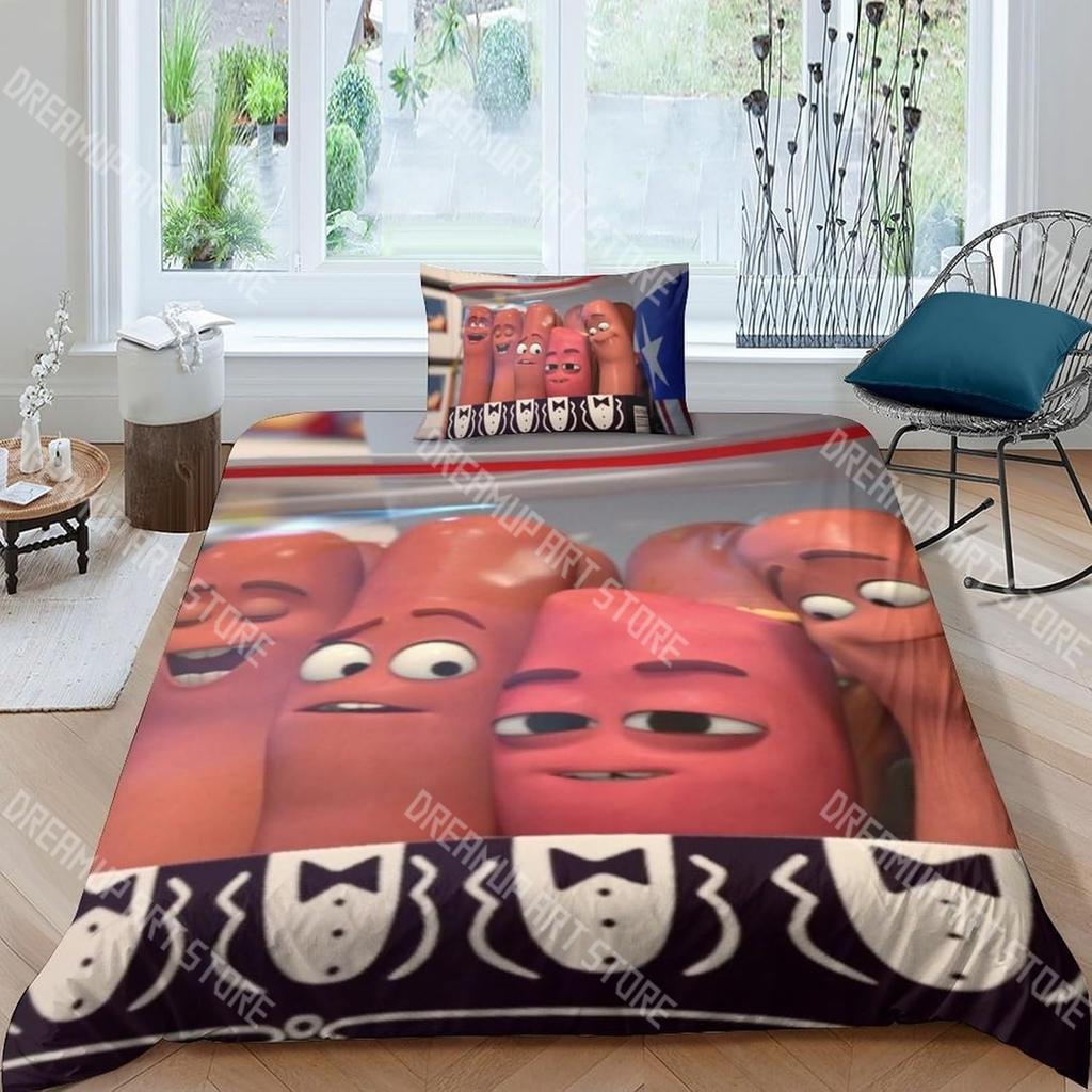Fashion Sausage Party Cartoon Bedding Set Single Twin Full Queen King Size Bed Set Kids Bedroom Duvetcover Sets Bed Sheet Set