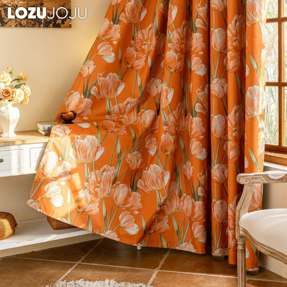 1 шт. LOZUJOJU Шторы в европейском стиле с принтом оранжевых тюльпанов, полностью затемняющие шторы для спальни, гостиной, балкона, окна для декора дома