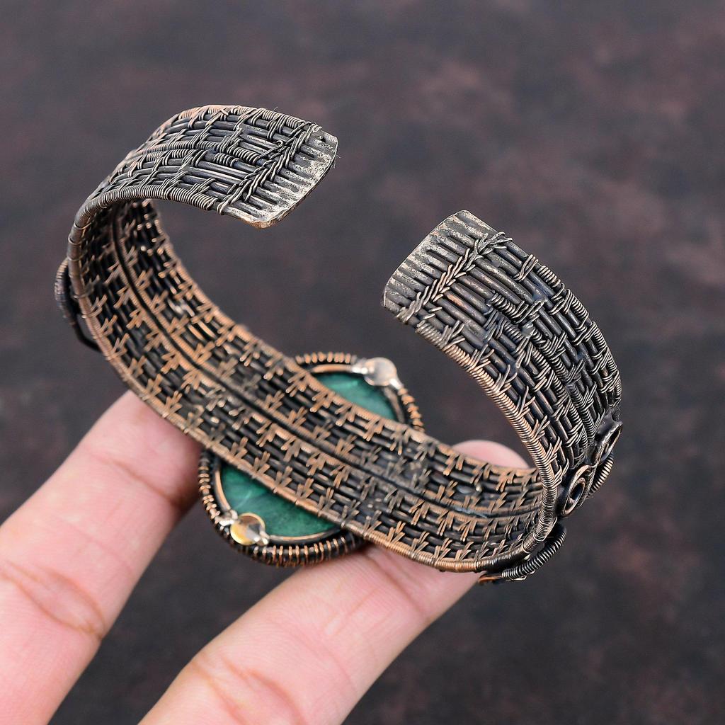 Malachite Gemstone Bangle Copper Wire Wrapped Cuff Bracelet Moonstone Bangle Handmade Adjustable Bangle Copper Wire Wrapped Jewelry For Gift