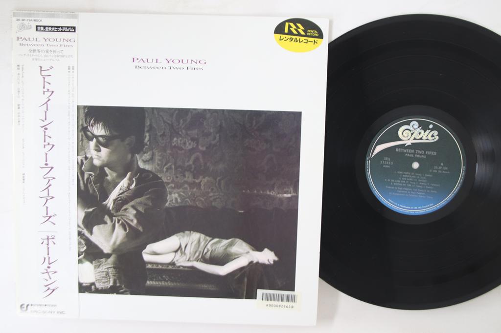 LP Record PAUL YOUNG - Between Two Fires 283P784 EPIC 1986 Japan Obi Rock Used