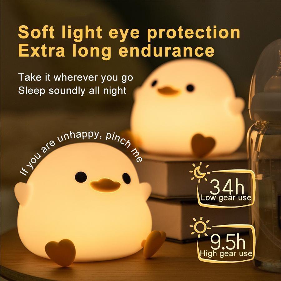 Cartoon Duck Night Light Usb Rechargeable Bedroom Bedside Night Lamp Gift Birthday Dimmable Soft Led Decoration