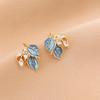 Blue Unique Leaf Earrings for Women 2024 New Fahion Niche Design Gentle Stud Earring Temperament Light Luxury Zircon Gifts