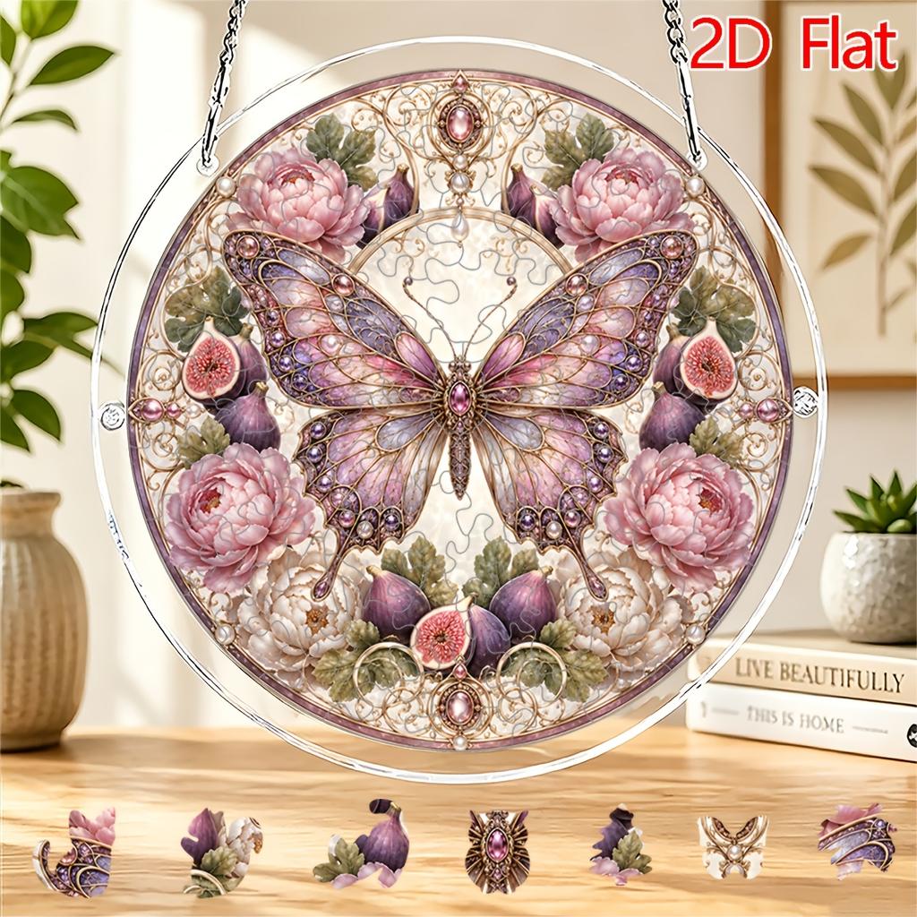 2D Flat Acrylic Sun Catcher, Gem Enamel Butterfly And Peony Fig Theme Sun Catcher, Home Garden Decor, Suitable for Christmas, Thanksgiving, Anniversar