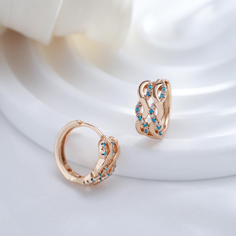 Глянцевые серьги-кольца с двойным пересечением бирюзового циркона, женские повседневные украшения, аксессуары для вечеринок и девочек