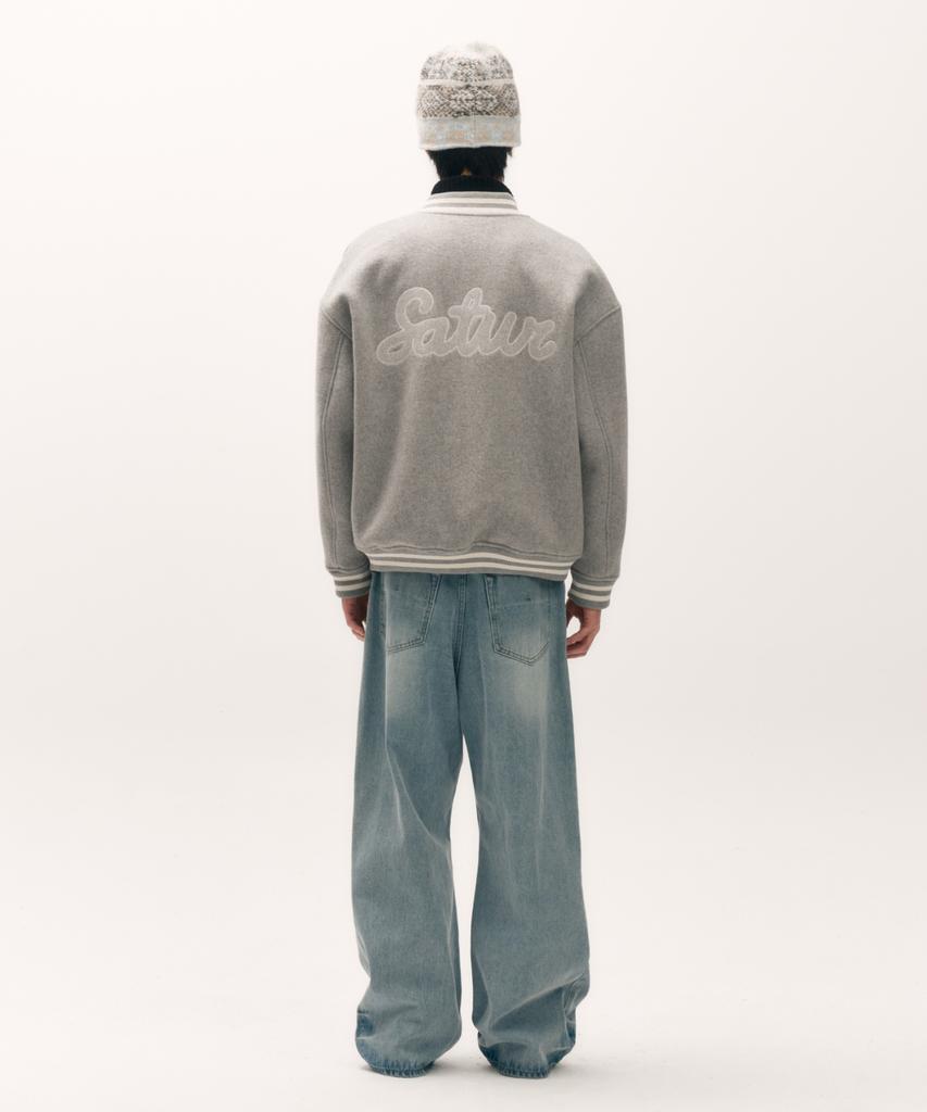 Satur S Applique Wool Varsity Jacket Grey
