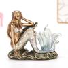 Фигурка Русалки из смолы со стразами, Морская Дева, Девочка, Миниатюрный сказочный персонаж, Украшение, Декор для комнаты, Ручная работа, Подарок для девушки