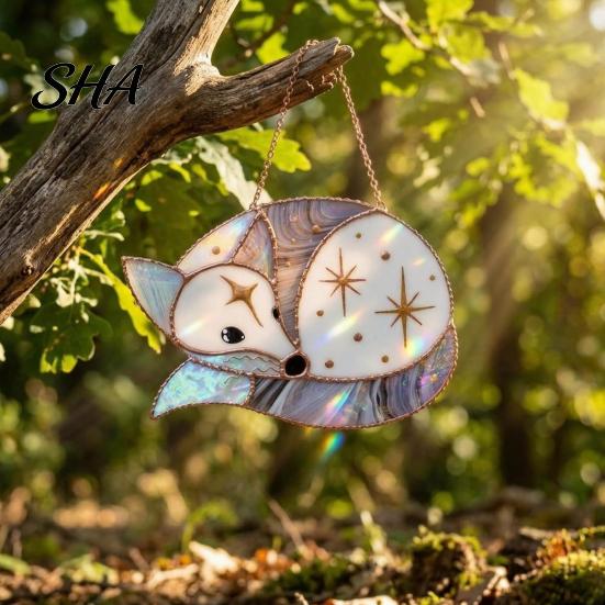 Acrylic Light Catcher Fairy Mouse Suncatcher, Stained Glass Style Window Hanging Ornament, Woodland Fantasy Forest Inspired Decor for Home Garden