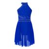 Girls Glittery Lyrical Dance Dress - Rhinestone Decor & Irregular Hem for Stage Performances