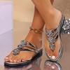 Fashion Fashion Round Toe Open Toe Woven Cutout Rhinestone Buckle Soft Sole Non-Slip Wear-Resistant Flip-Flops Plus Size Flats
