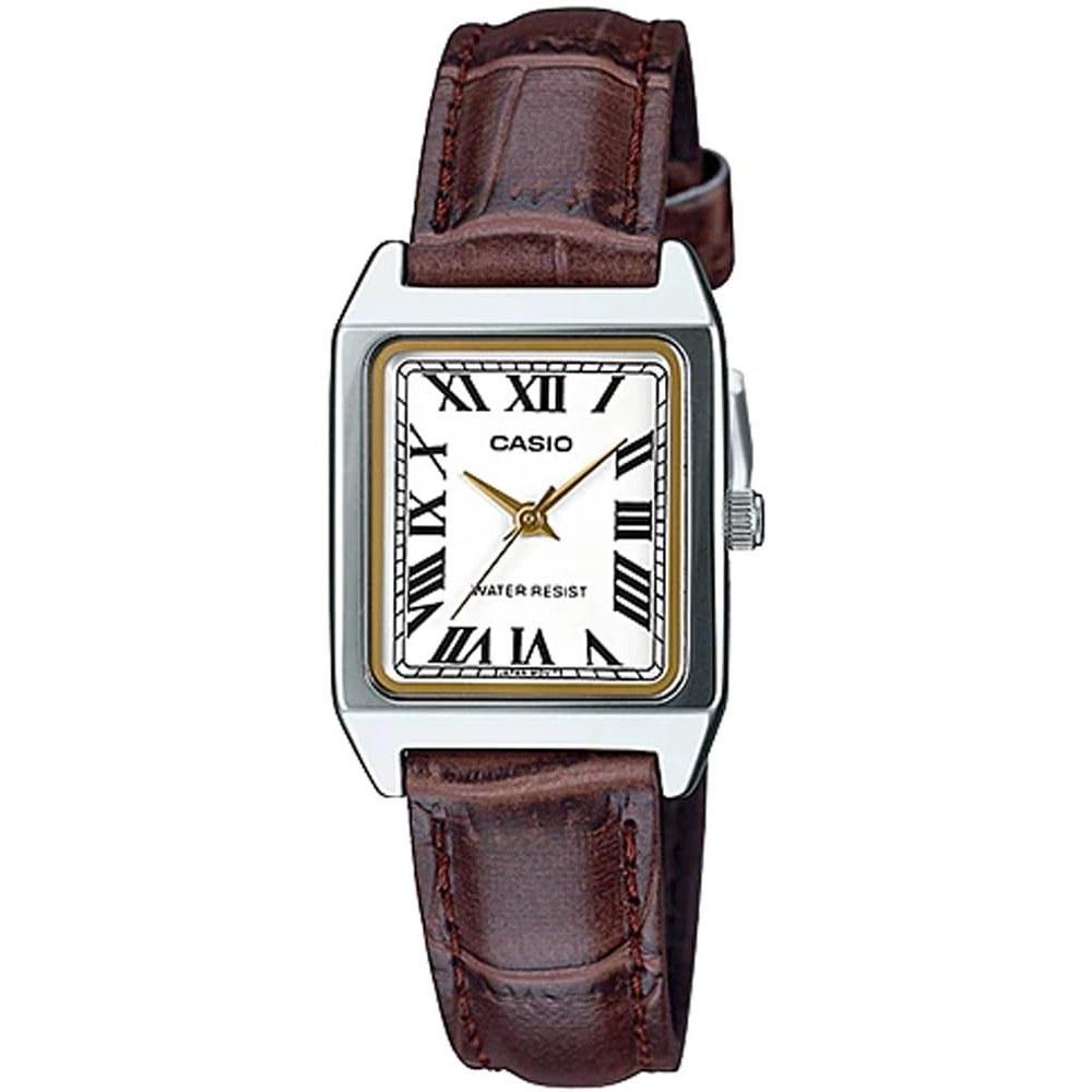 CASIO Chipe wristwatch watch ladies quartz brass leather brown silver gold LTP-V007L-7B2