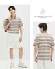 Silk Cotton Color Woven Fine Strip Short-Sleeved Collar Polo