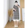 Lazy Striped Knitted Dress for Women's Summer New Loose Casual Short-sleeved Medium and Long Dress for Women