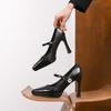 10523 [sheepskin] High Heels Women's Thick Heel 2025 New Pointed One-word with Mary Jane Waterproof Table Single Shoes
