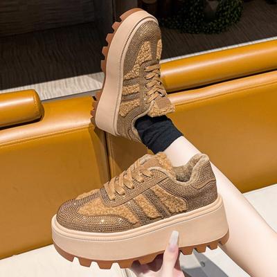 Роскошные повседневные кроссовки на платформе с кристаллами, спортивная обувь на плоской подошве, зимняя теплая обувь для женщин 2024 года, тренд для бега, ходьбы, Zapatos Mujer