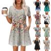 Women's Summer Dress Loose Beach Vacation Casual Round Neck Short Sleeve Sundress With Pocket Short Sleeve Shirt Dress