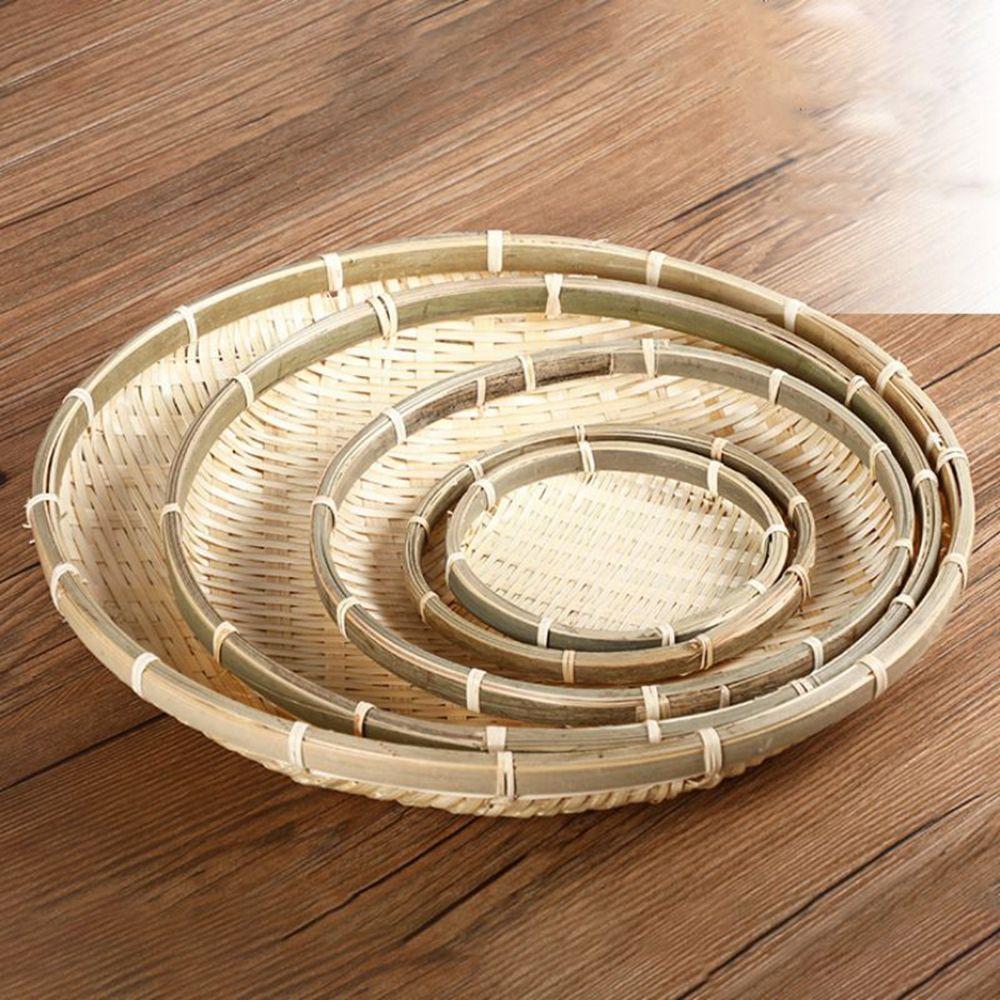 Decorative Handmade DIY Wicker Woven Sieve Bamboo Raft Round Dustpan Bamboo Basket Decor Ornaments