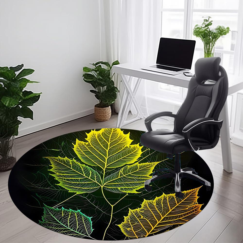 1pc Leaf Nature Office Round Area Rug, Indoor Mat Suitable ForOffice, Under Office Chairs Bedroom Living Room Home Decor, Room Deco D030