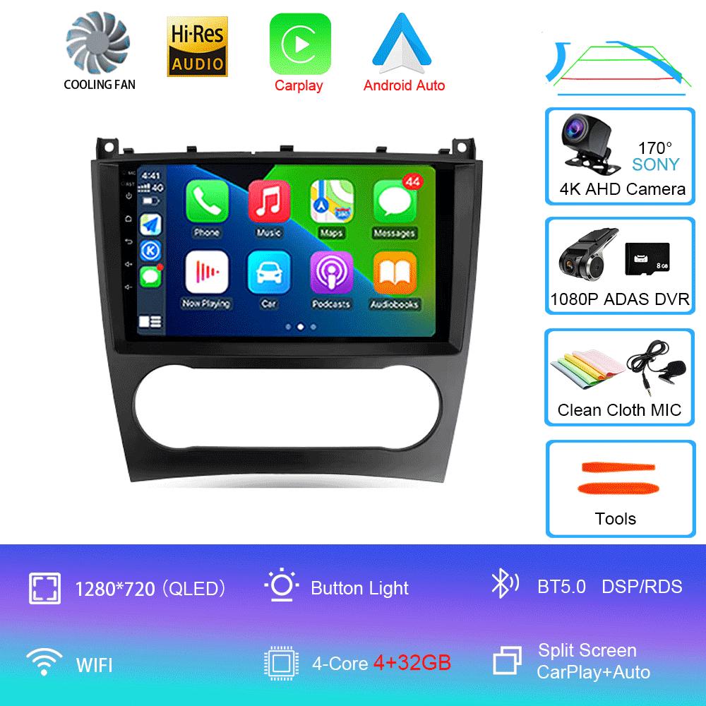 Автомобильное радио Android 14 Carplay для Benz W203 W209 C180 C200 C220 C230 2004 - 2011 Навигация GPS Мультимедийный плеер Wi-Fi+4G BT Авто