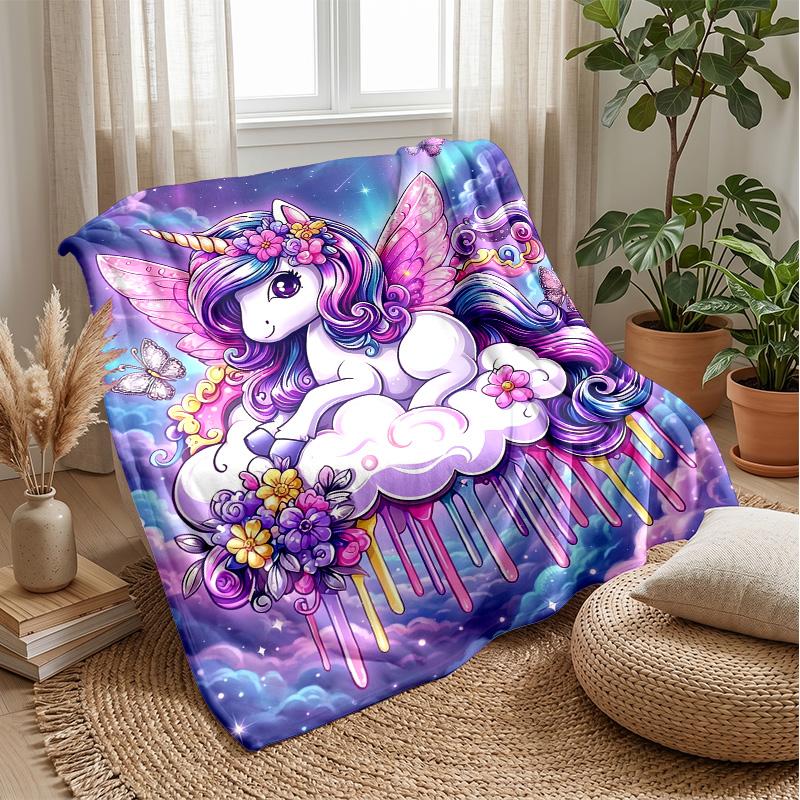Magical Unicorn in Starry Garden Theme blanket Lightweight Warm Flannel Blanket Decorative Throw Blanket for Home Decoration