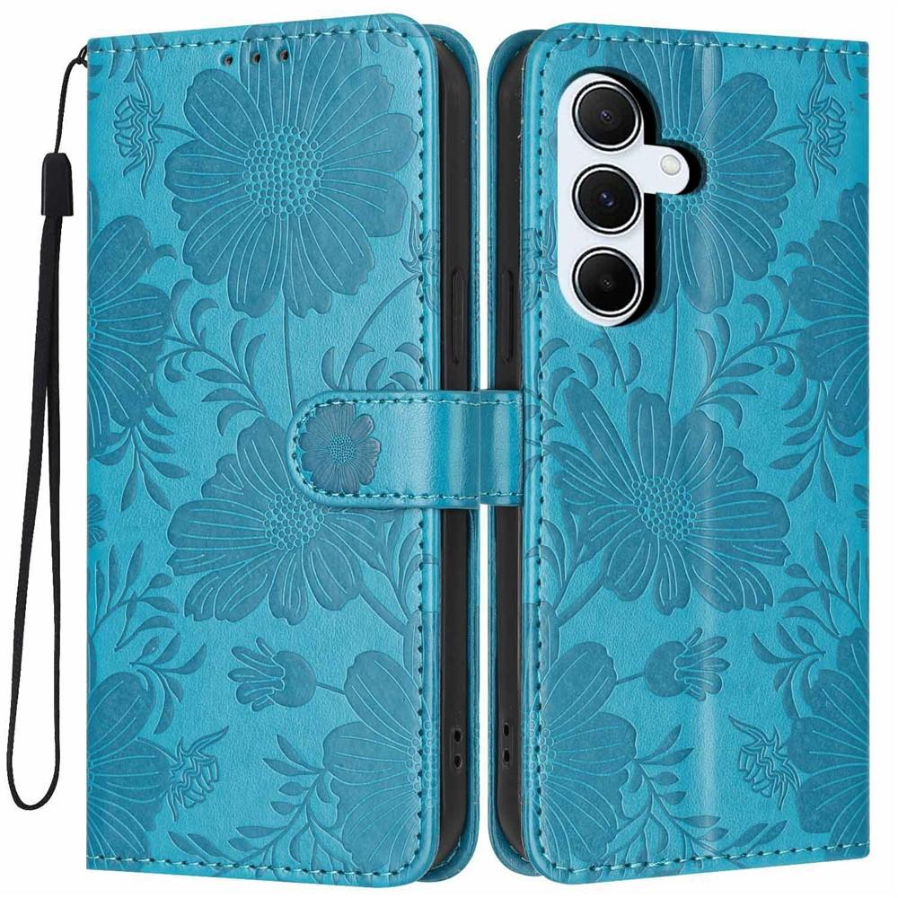 Wallet Case for Galaxy A55 5G - Leather/PU, Blue, With Lanyard