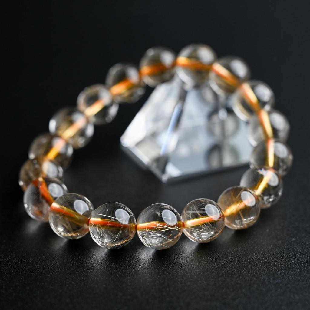 Эйгадо Рутиловый Кварц 11мм 17см Запястье Ограниченный Натуральная Сила Молитва Удача Фэн-шуй Браслет, Камень, Окружность, Единственный в своем роде, Издание,