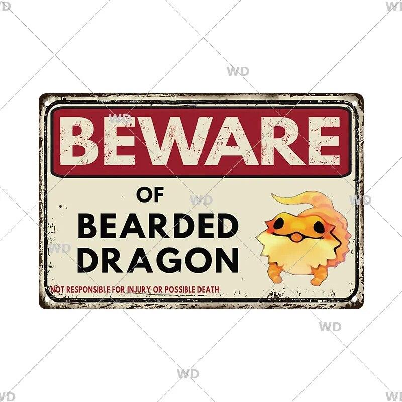 Beware Animals Dog Cat Bull Kraken Chickens Bigfoot Area Retro Tin Sign Caution Decorative Vintage Plaque Metal Poster Decor