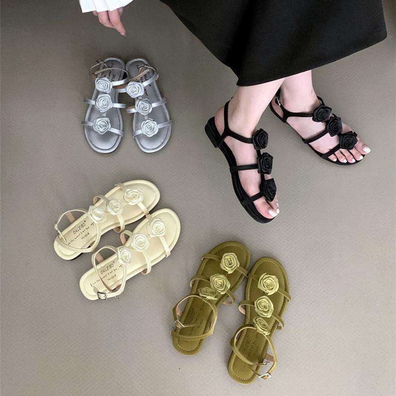 Fashion 2024 Summer New Open Toe Sandals Women Roman Style Cute Flat Sandals for Women Chunky Low Heel Wedge Design Elegant Dress Shoes