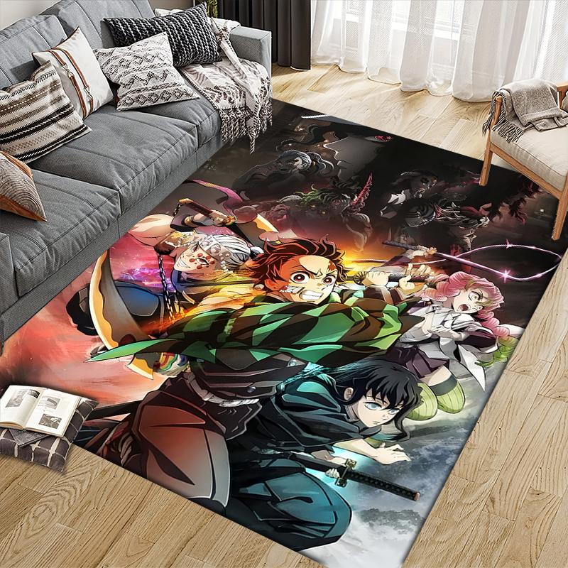 Demon Slayer Colorful Art Square Area Rug, Non-Slip Floor Mat for Living Room, Perfect Gift for Anime Fans