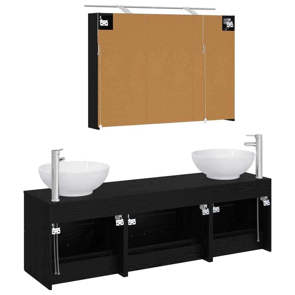 Bathroom Furniture Set 4 pcs Black Oak Engineered Wood and Glass