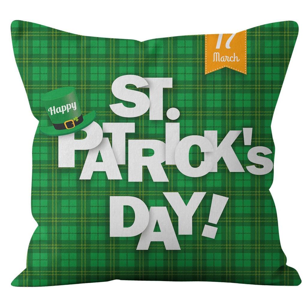 Home Cushion Cover St. Patrick's Day Pillowcase Four-leaf Clover Plaid Sofa Cushion Cover