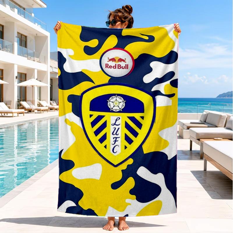Пляжное полотенце с узором герба Leeds United, Быстросохнущее, Легко ухаживать, Подходит как для занятий спортом, так и для пляжного отдыха, Спортивный незаменимый аксессуар