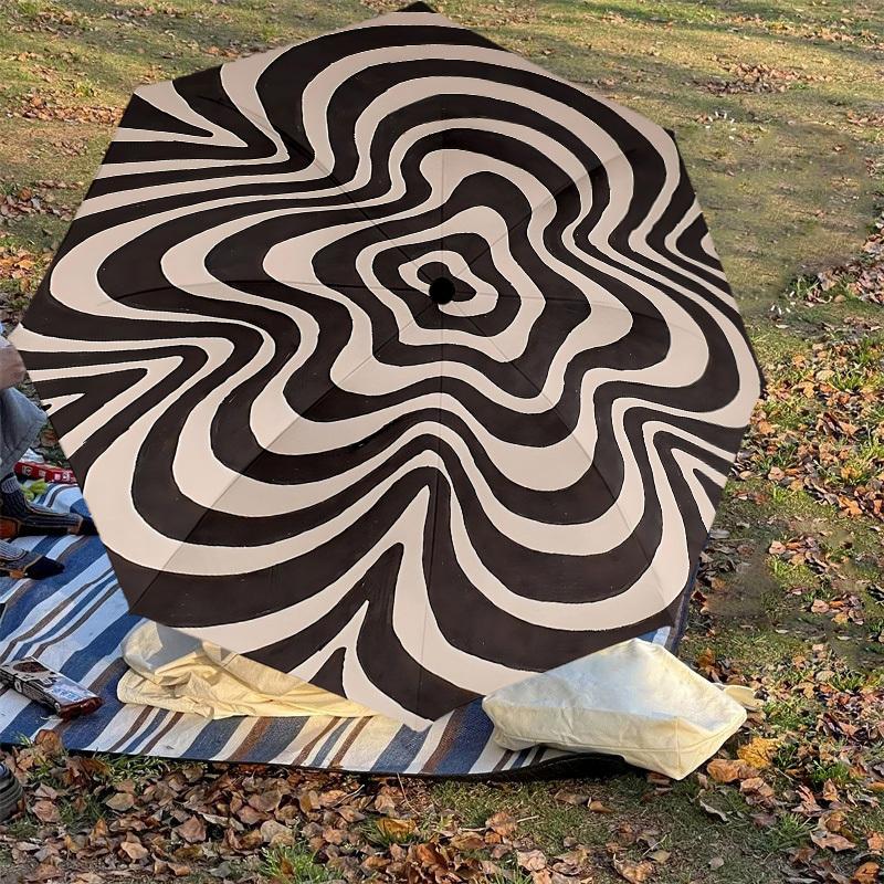 1PC Op Art Spiral Umbrella-8-Rib Reinforced, Automatic Open, Lightweight & Durable, Cute Fashion Accessory for Outdoor, Beach, or Casual Use, Beach Um