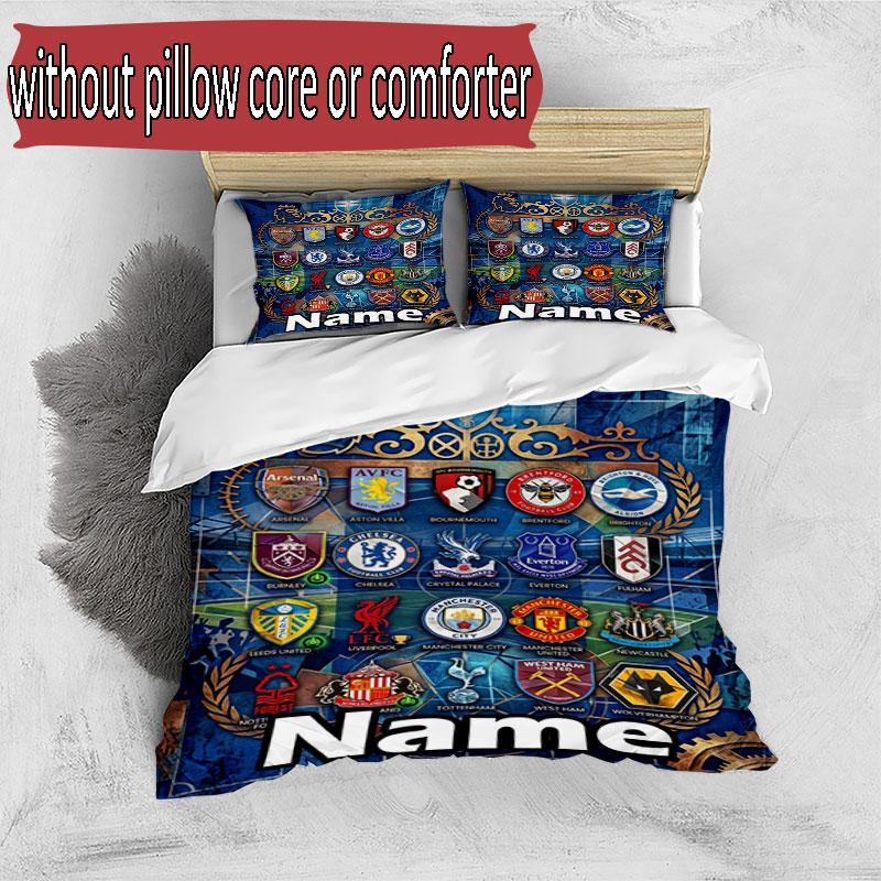 3pcs Duvet Cover Set (1*Duvet Cover + 2*Pillowcase, Without Core), Custom Name Chelsea Football Club Pattern Bedding Set, Home Bedroom Decor Gift