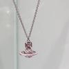 Ожерелье Westwood 3D Планета Розовая Эмаль: Изысканная женская цепочка для свитера в стиле легкой роскоши.