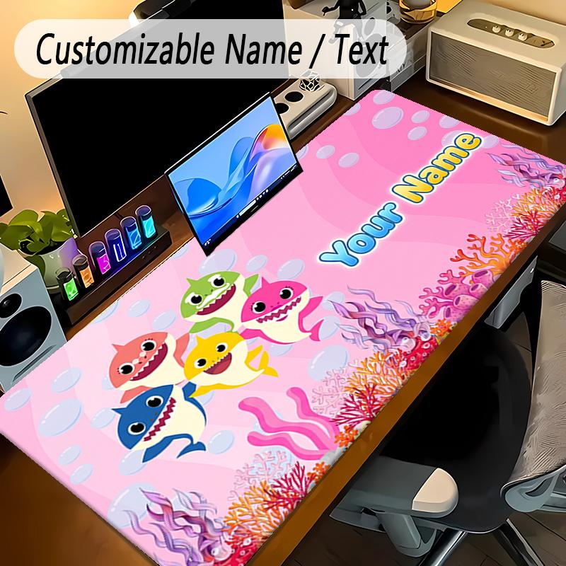 Large Mouse PadBaby Shark Custom Name Text Personalized Desk Mat Non Slip Gaming Pad
