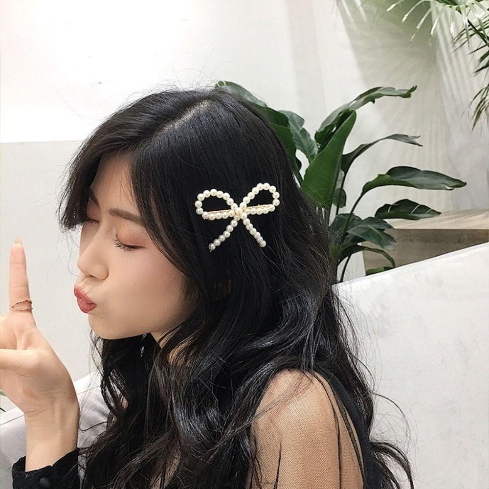 Y2k Butterfly Hair Clip Korean Bangs Hairclip Pearl Bowknots Hairpins For Women Girls