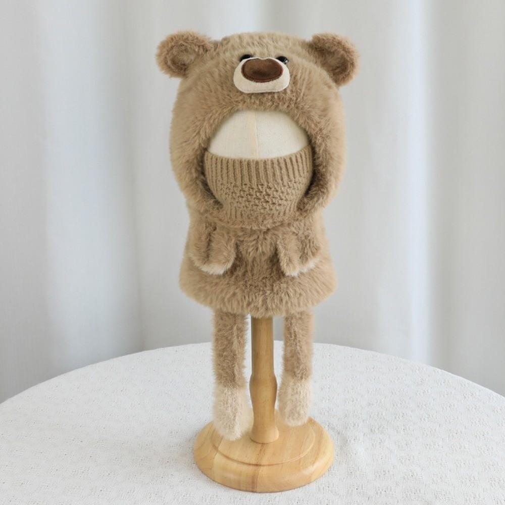 Polyester Winter Balaclava Hat Warm Plush Lining Plush Bear Hat Fun Kids Hooded Scarf Outdoor Play