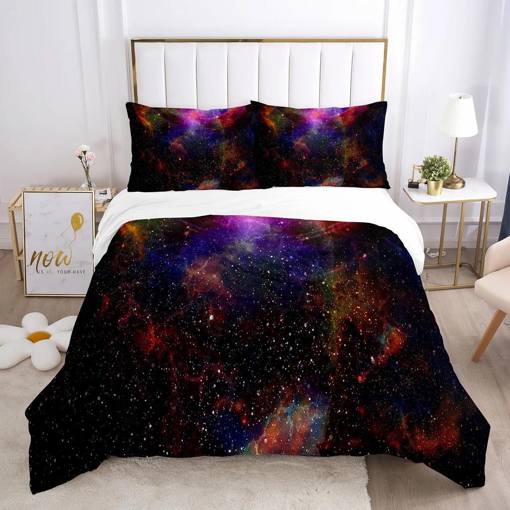 Nebula Planet Universe Digital Print Bedding Set Cozy Soft Duvet Cover King Queen Twin Size Birthday Gift Bedroom Decoration