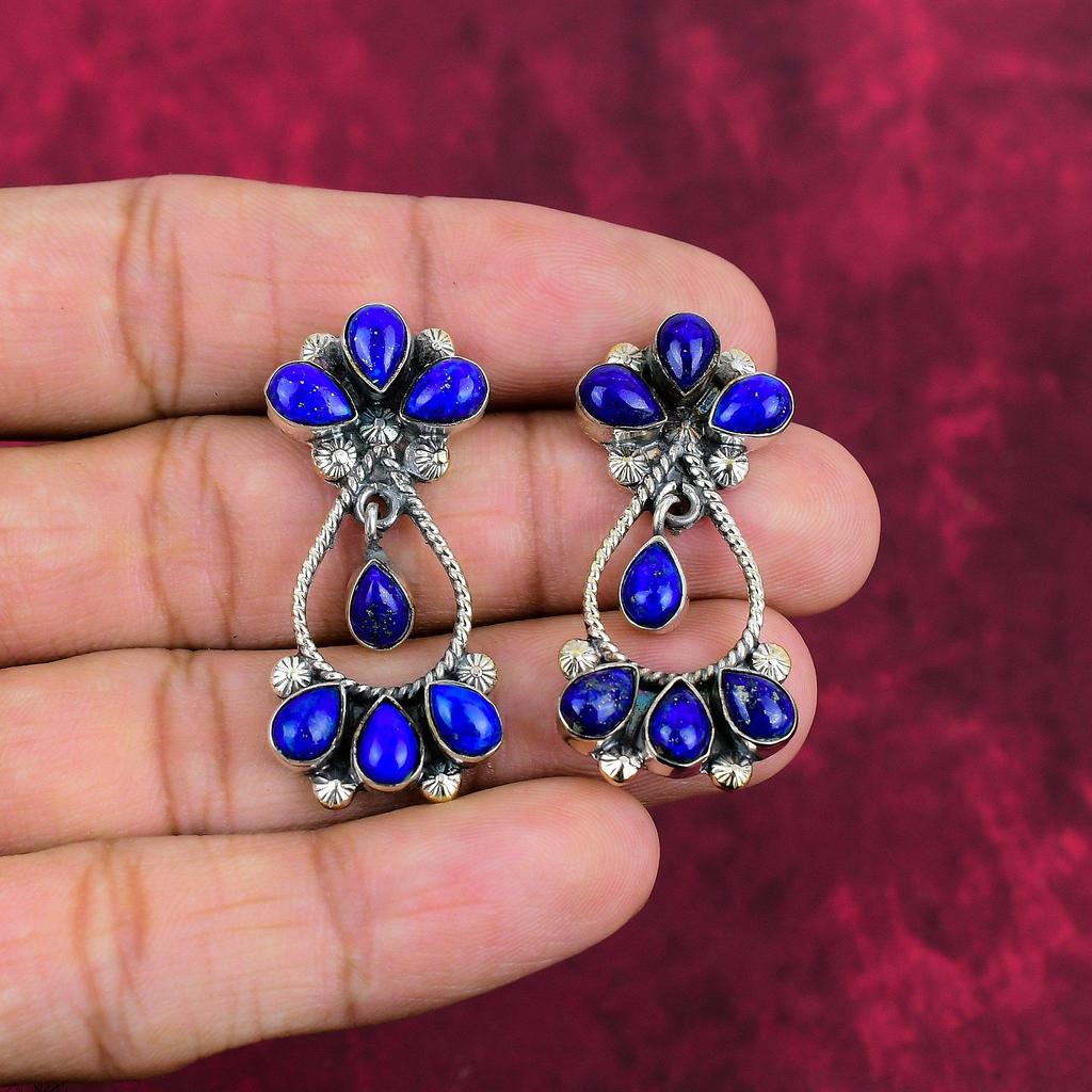 Серьги из лазурита, ювелирные изделия ручной работы, серьги из стерлингового серебра 925 пробы, дизайнерские серьги с драгоценными камнями, подарок для мамы