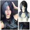 WTB Brown-black Gradient Blue Synthetic Wig Women's Daily Fashion Lolita Bangs Highlight Layered Long Party Wig