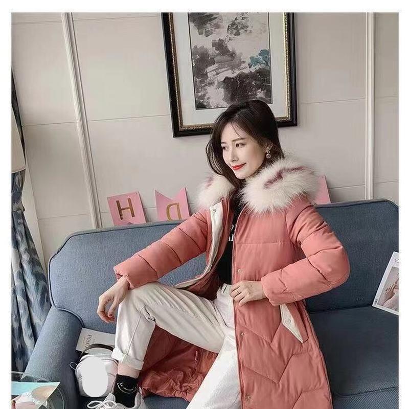 Осенне-зимний пуховик, хлопковая куртка, женская утолщенная хлопковая куртка средней длины с большим меховым воротником